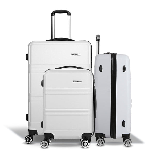 Wanderlite 3pc Luggage Trolley Set Suitcase Travel TSA Hard Case White Wanderlite