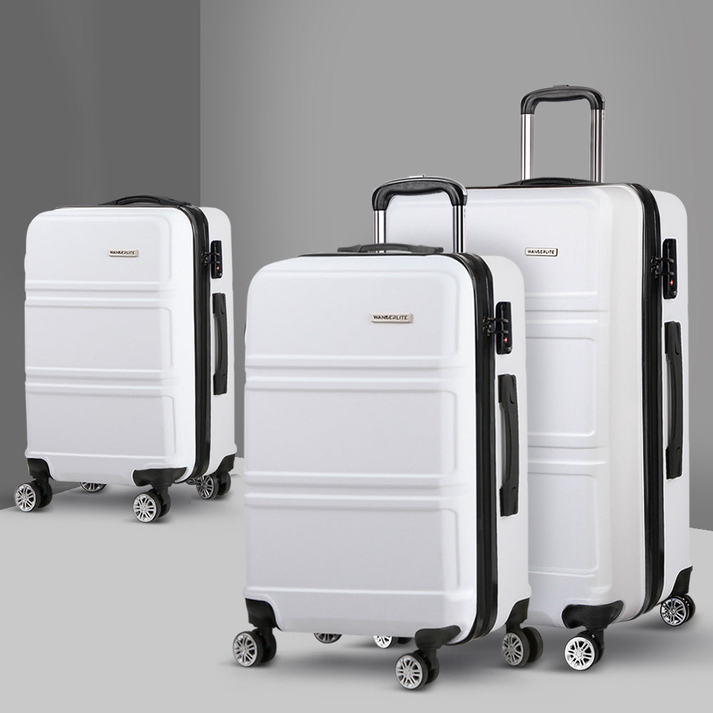 Wanderlite 3pc Luggage Trolley Set Suitcase Travel TSA Hard Case White Wanderlite