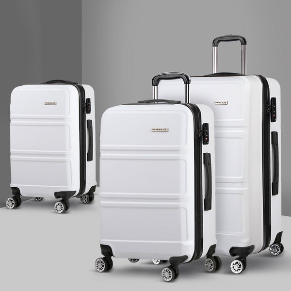 Wanderlite 3pc Luggage Trolley Set Suitcase Travel TSA Hard Case White Wanderlite