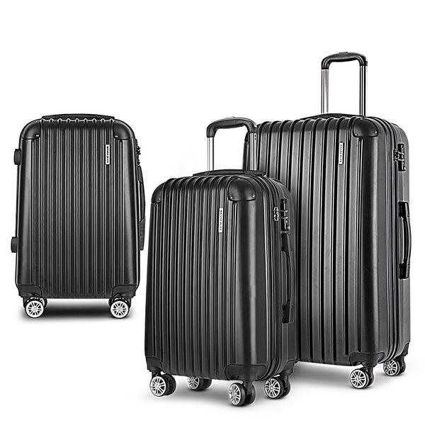 Wanderlite 3pcs Luggage Set Travel Suitcase Storage Organiser TSA Black Wanderlite