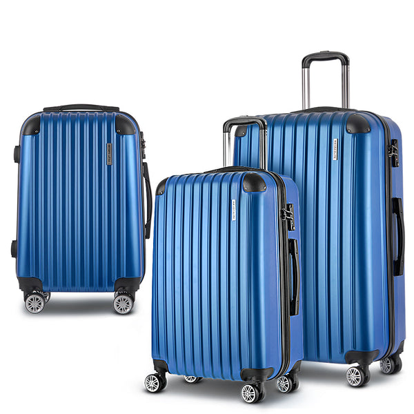 Wanderlite 3pcs Luggage Set Travel Suitcase Storage Organiser TSA lock Blue Does not apply