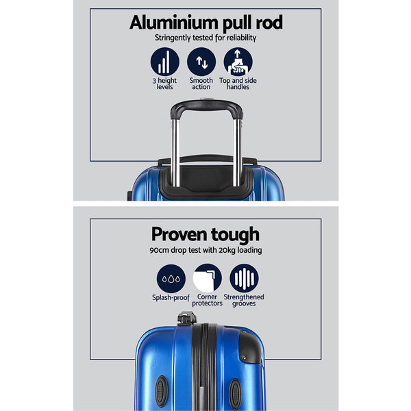 Wanderlite 3pcs Luggage Set Travel Suitcase Storage Organiser TSA lock Blue Does not apply