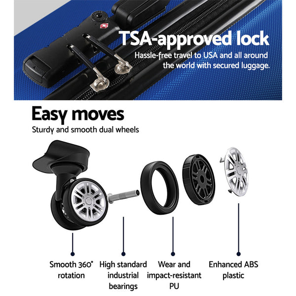 Wanderlite 3pcs Luggage Set Travel Suitcase Storage Organiser TSA lock Blue Does not apply