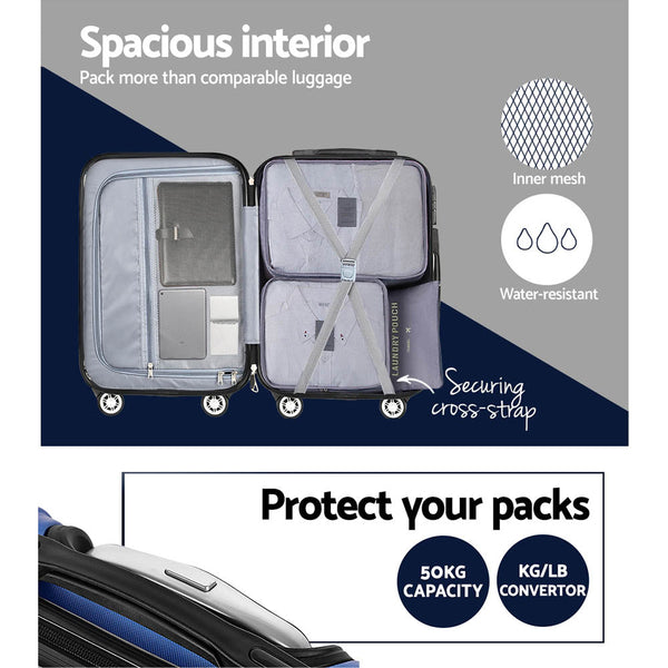 Wanderlite 3pcs Luggage Set Travel Suitcase Storage Organiser TSA lock Blue Does not apply