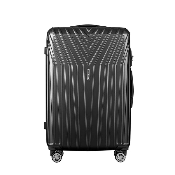 Wanderlite 3pc Luggage 20'' 24'' 28'' Trolley Suitcase Sets Travel TSA Hard Case Lightweight Black Wanderlite