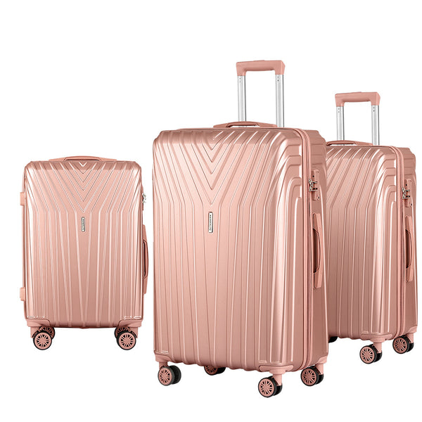Wanderlite 3pc Luggage 20'' 24'' 28'' Trolley Suitcase Sets Travel TSA Hard Case Lightweight Pink Wanderlite