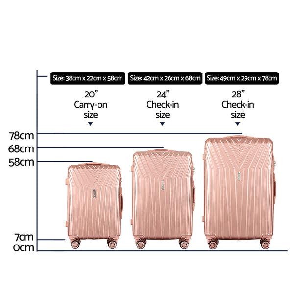 Wanderlite 3pc Luggage 20'' 24'' 28'' Trolley Suitcase Sets Travel TSA Hard Case Lightweight Pink Wanderlite