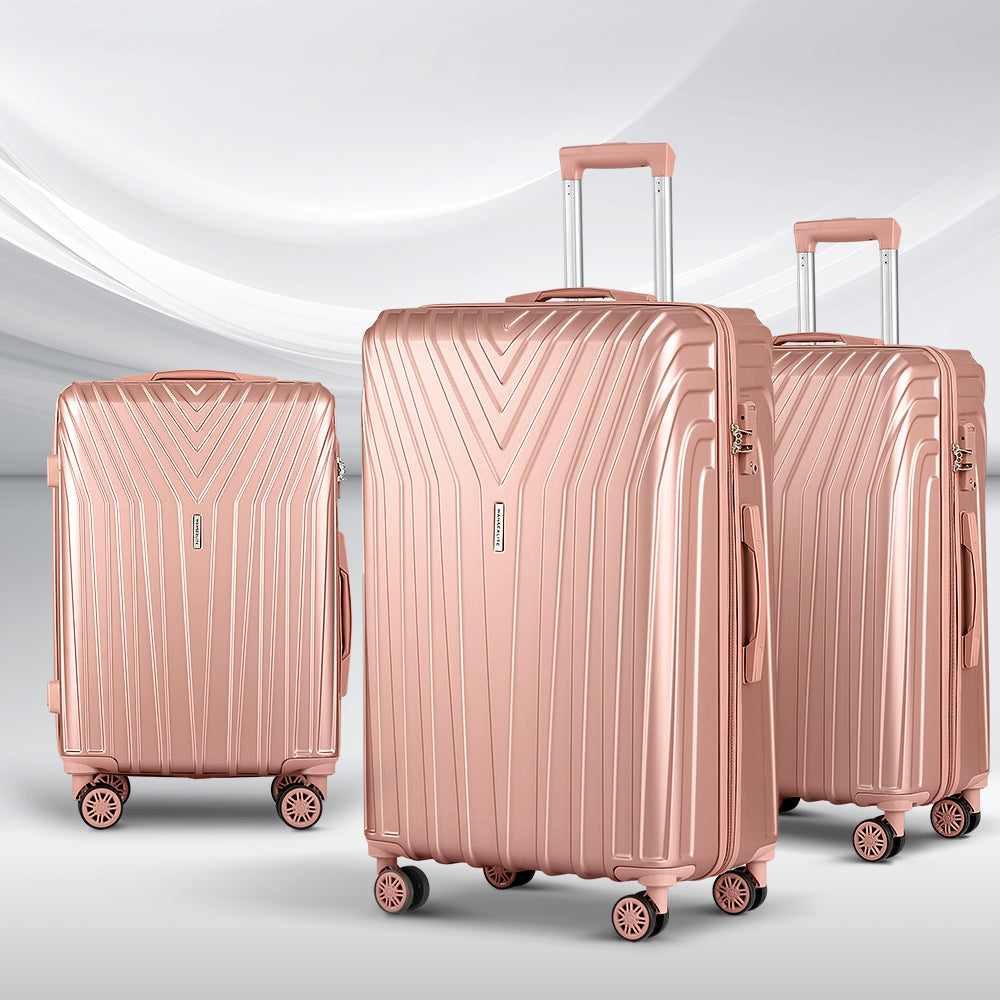 Wanderlite 3pc Luggage 20'' 24'' 28'' Trolley Suitcase Sets Travel TSA Hard Case Lightweight Pink Wanderlite