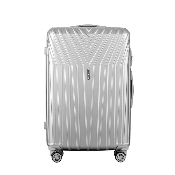 Wanderlite 3pc Luggage 20'' 24'' 28'' Trolley Suitcase Sets Travel TSA Hard Case Lightweight Silver Wanderlite