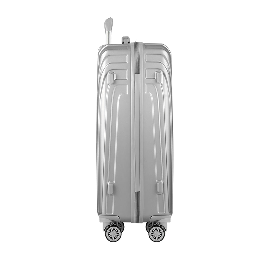 Wanderlite 3pc Luggage 20'' 24'' 28'' Trolley Suitcase Sets Travel TSA Hard Case Lightweight Silver Wanderlite