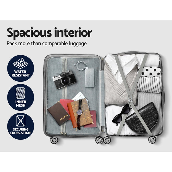 Wanderlite 3pc Luggage 20'' 24'' 28'' Trolley Suitcase Sets Travel TSA Hard Case Lightweight Silver Wanderlite