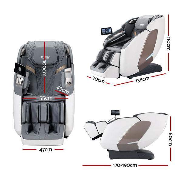 Livemor 4D Massage Chair Electric Recliner Double Core Mechanism Massager Melisa White Livemor