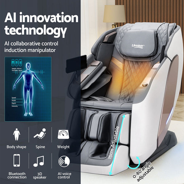 Livemor 4D Massage Chair Electric Recliner Double Core Mechanism Massager Melisa White Livemor