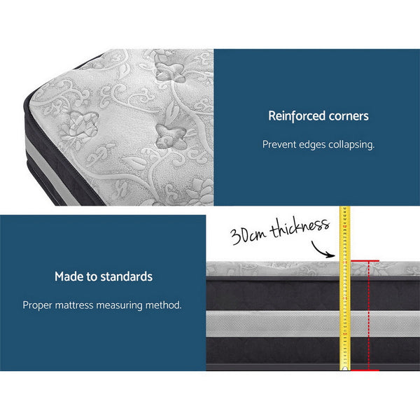 Giselle Bedding Lotus Tight Top Pocket Spring Mattress 30cm Thick Queen Giselle Bedding