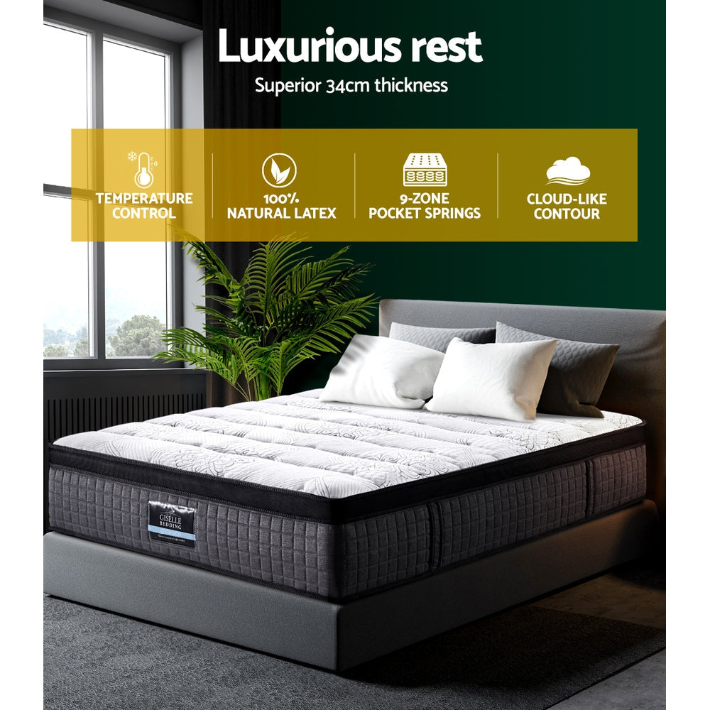 Giselle Double Mattress 9 Zone Pocket Spring Latex Foam Medium Firm 34cm Giselle Bedding