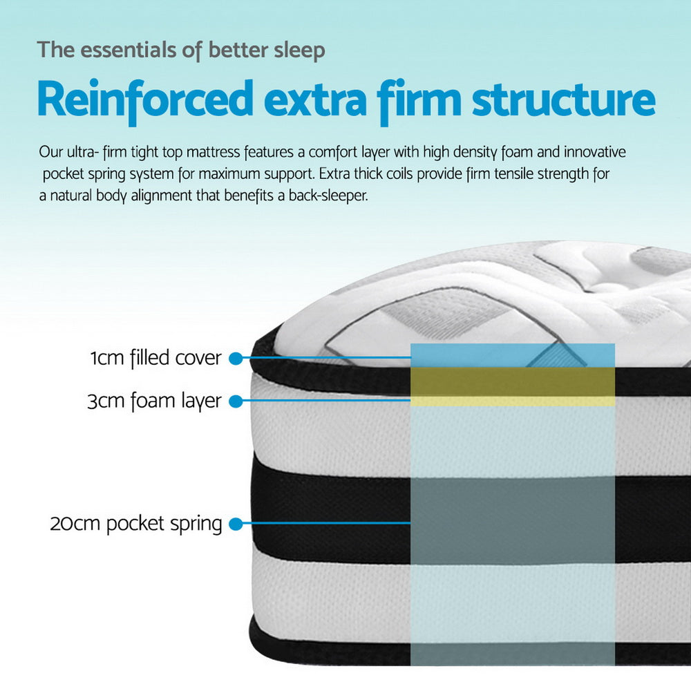 Giselle Bedding Rumba Tight Top Pocket Spring Mattress 24cm Thick Double Giselle Bedding