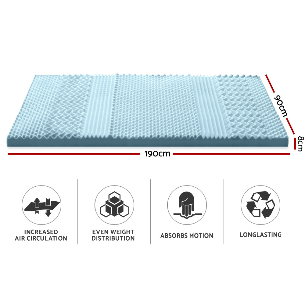 Giselle Bedding Cool Gel 7-zone Memory Foam Mattress Topper w/Bamboo Cover 8cm - Single Giselle Bedding