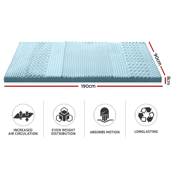 Giselle Bedding Cool Gel 7-zone Memory Foam Mattress Topper w/Bamboo Cover 8cm - Single Giselle Bedding