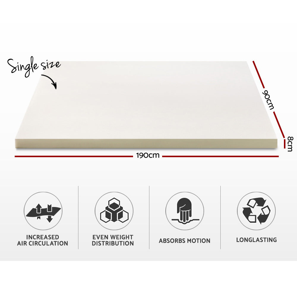 Giselle Bedding Memory Foam Mattress Topper w/Cover 8cm - Single freeshipping - Awezingly
