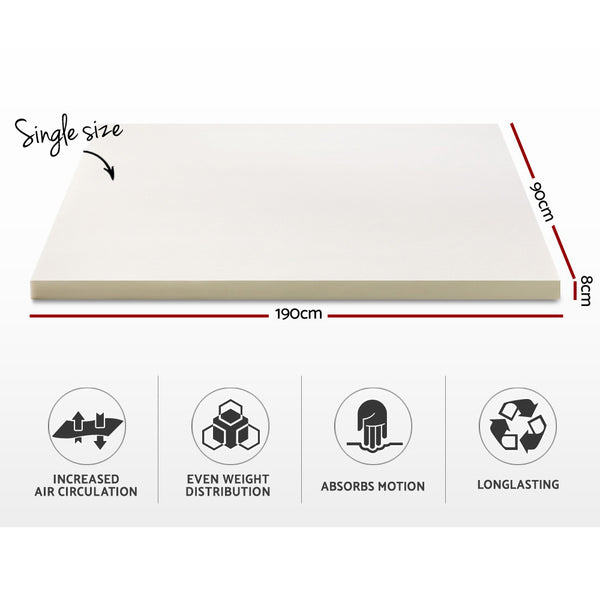 Giselle Bedding Memory Foam Mattress Topper w/Cover 8cm - Single freeshipping - Awezingly