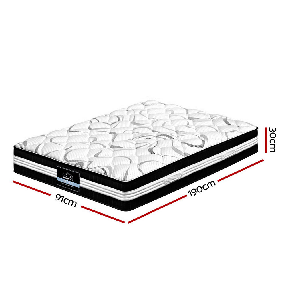 Giselle Bedding Mykonos Euro Top Pocket Spring Mattress 30cm Thick – Single Giselle Bedding