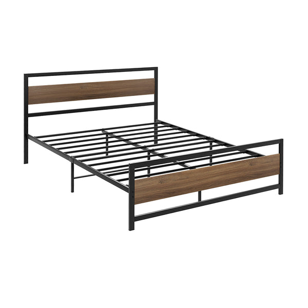 Artiss Bed Frame Metal Bed Base Double Size Platform Wooden Headboard Black DREW Artiss