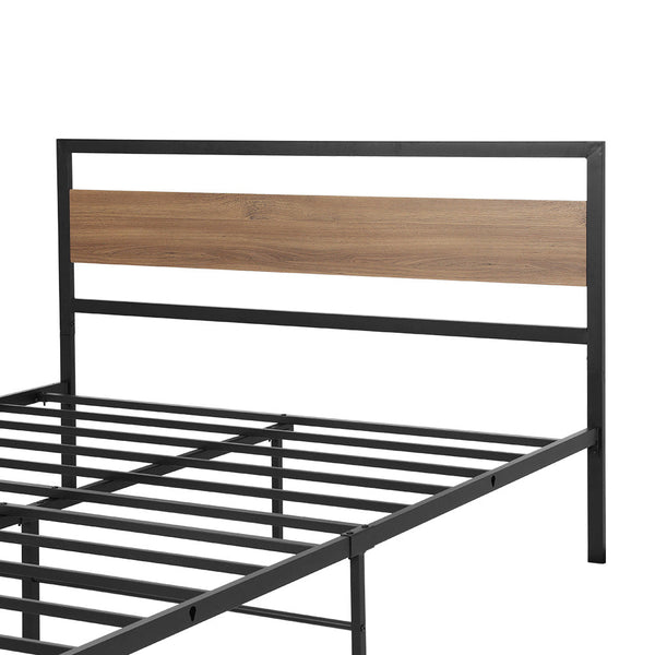 Artiss Bed Frame Metal Bed Base Double Size Platform Wooden Headboard Black DREW Artiss