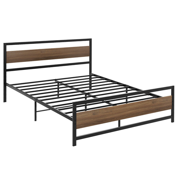 Artiss Bed Frame Metal Bed Base Queen Size Platform Wooden Headboard Black DREW Artiss