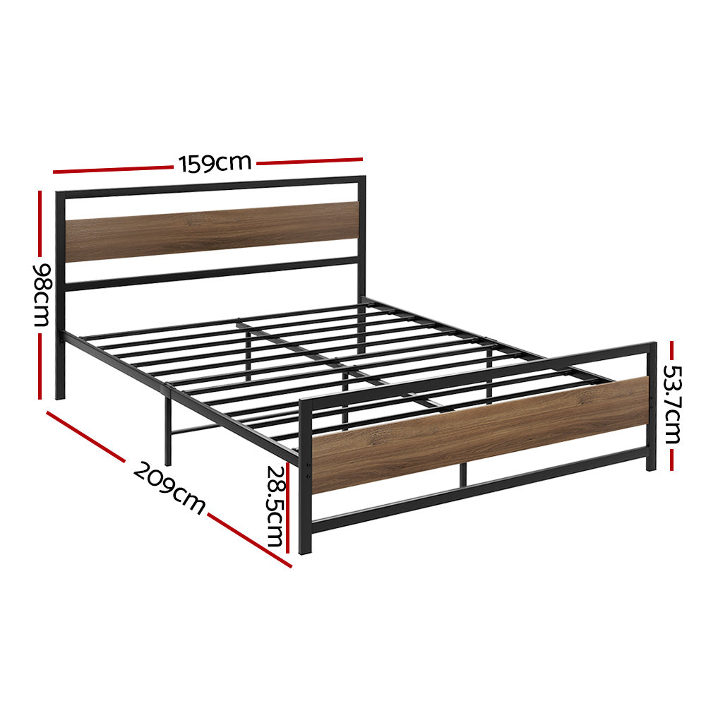 Artiss Bed Frame Metal Bed Base Queen Size Platform Wooden Headboard Black DREW Artiss
