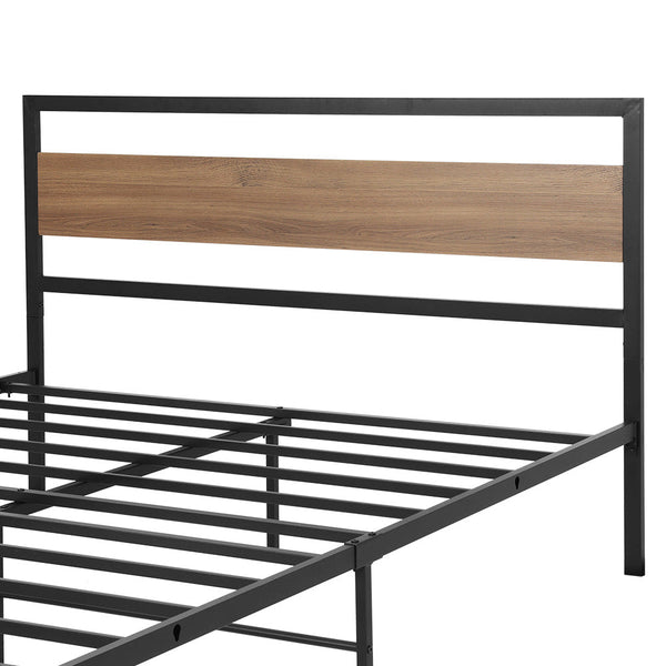 Artiss Bed Frame Metal Bed Base Queen Size Platform Wooden Headboard Black DREW Artiss