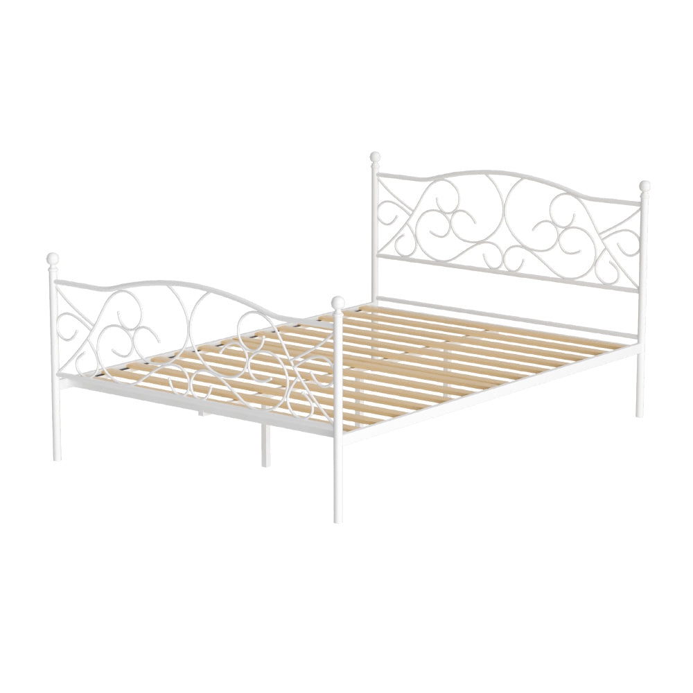 Artiss Bed Frame Metal Bed Base Double Size Platform Foundation White GROA Artiss