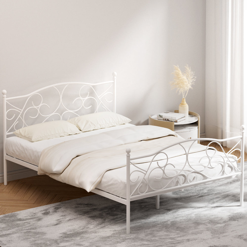 Artiss Bed Frame Metal Bed Base Double Size Platform Foundation White GROA Artiss