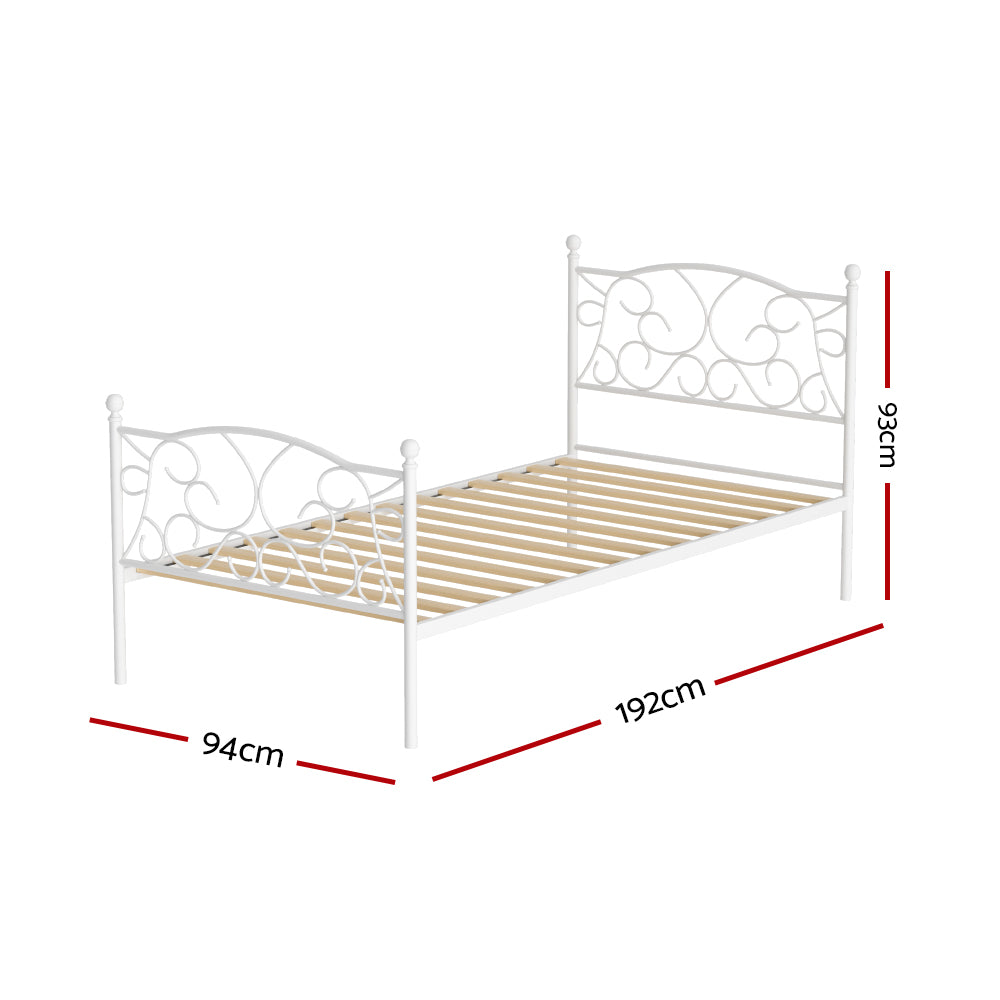 Artiss Bed Frame Metal Bed Base Single Size Platform Foundation White GROA Artiss