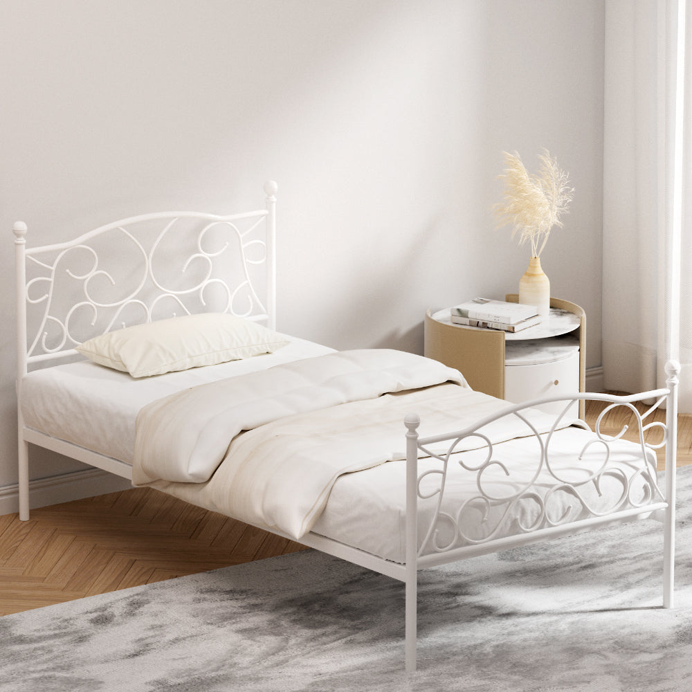 Artiss Bed Frame Metal Bed Base Single Size Platform Foundation White GROA Artiss
