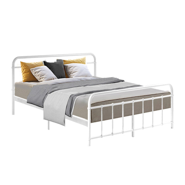Artiss LEO Metal Bed Frame - Queen (White) Artiss