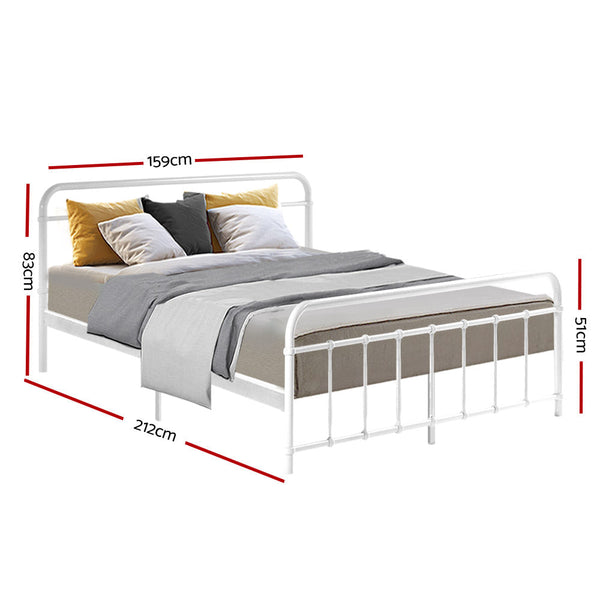 Artiss LEO Metal Bed Frame - Queen (White) Artiss