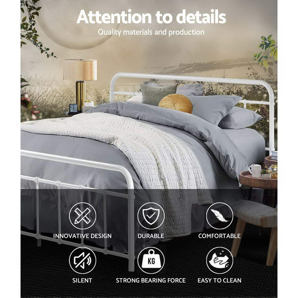 Artiss LEO Metal Bed Frame - Queen (White) Artiss