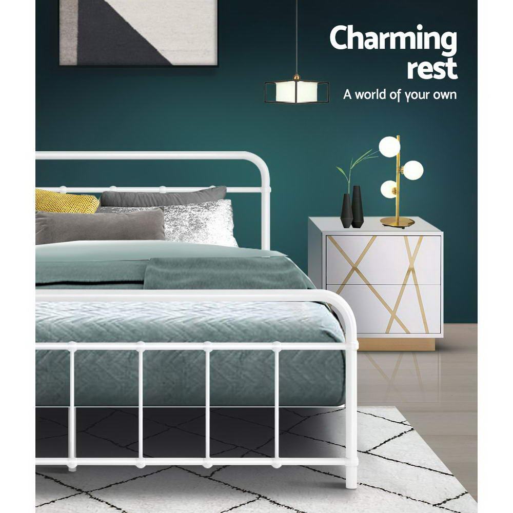 Artiss LEO Metal Bed Frame - Queen (White) Artiss
