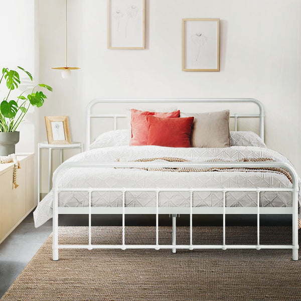 Artiss LEO Metal Bed Frame - Queen (White) Artiss