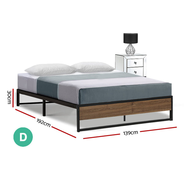 Artiss Metal Bed Frame Double Size Mattress Base Foundation Wooden Black OSLO Artiss