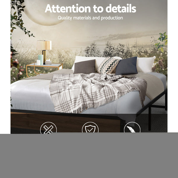 Artiss Metal Bed Frame Double Size Mattress Base Foundation Wooden Black OSLO Artiss