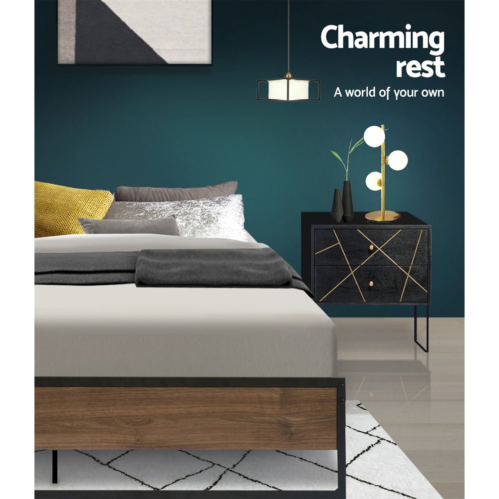 Artiss Metal Bed Frame Double Size Mattress Base Foundation Wooden Black OSLO Artiss
