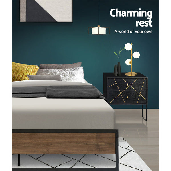 Artiss Metal Bed Frame Double Size Mattress Base Foundation Wooden Black OSLO Artiss