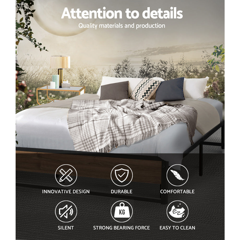 Artiss Metal Bed Frame Queen Size Mattress Base Platform Foundation Wooden OSLO Artiss
