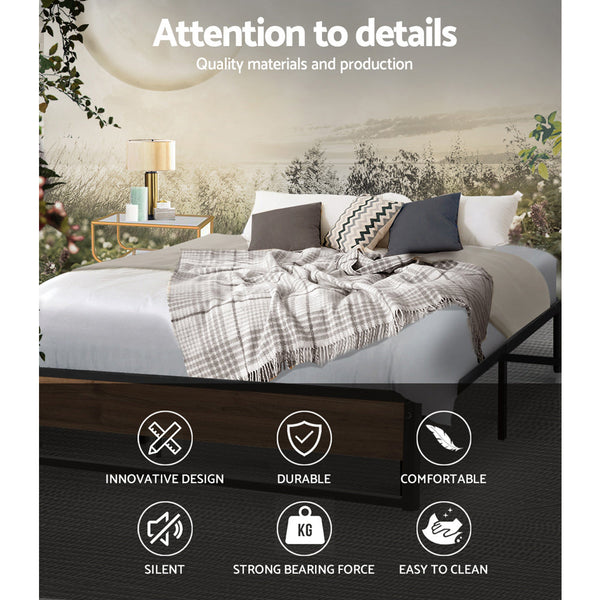 Artiss Metal Bed Frame Queen Size Mattress Base Platform Foundation Wooden OSLO Artiss
