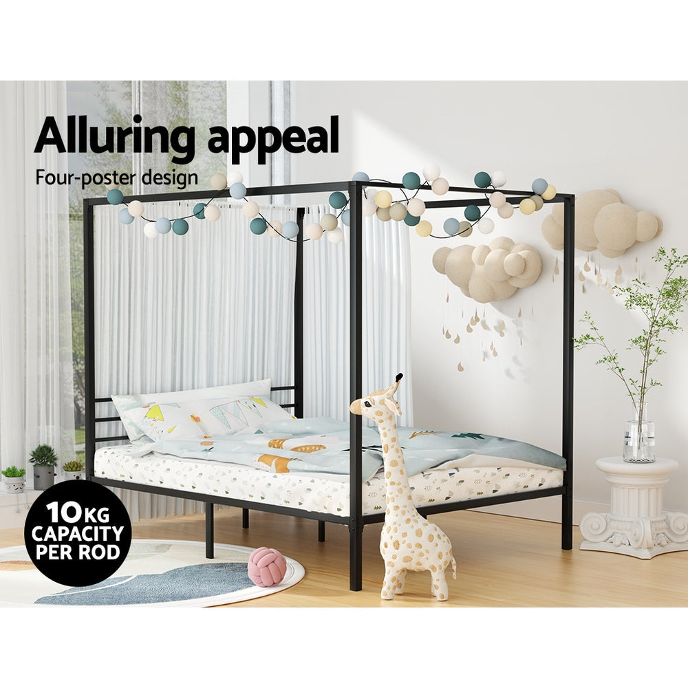 Artiss Bed Frame Metal Four-poster Platform Base Double Size Black POCHY Artiss