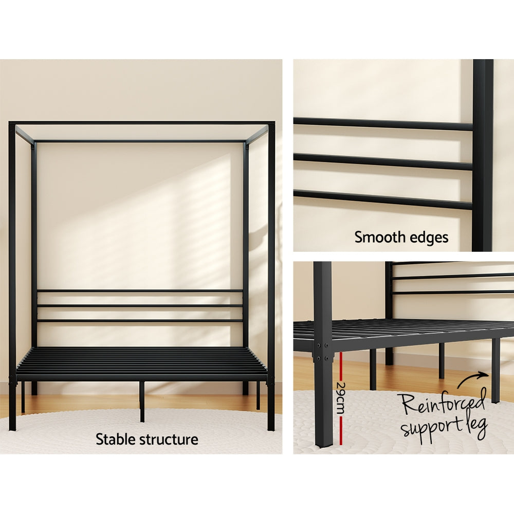 Artiss Bed Frame Metal Four-poster Platform Base Queen Size Black POCHY Artiss