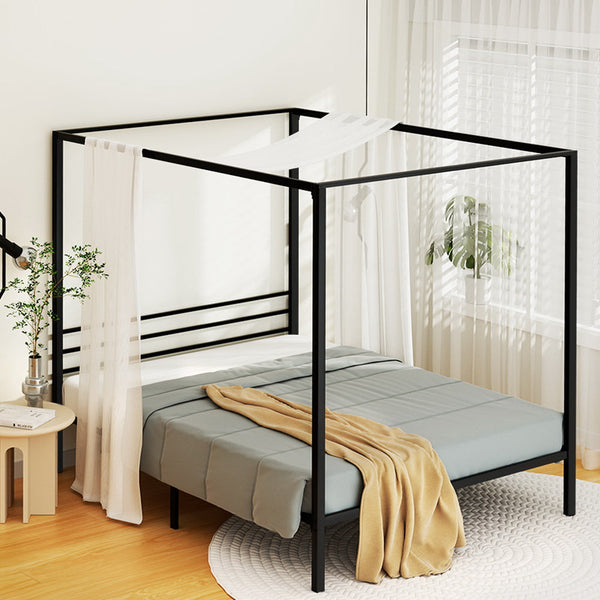 Artiss Bed Frame Metal Four-poster Platform Base Queen Size Black POCHY Artiss