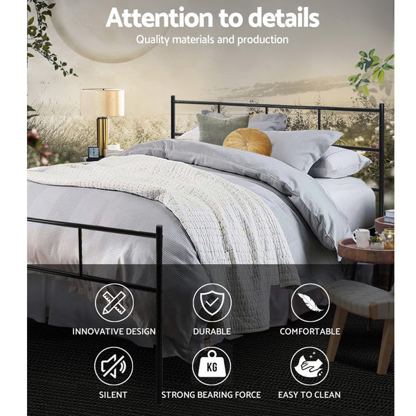 Artiss Metal Bed Frame Double Size Platform Foundation Mattress Base SOL Black Artiss