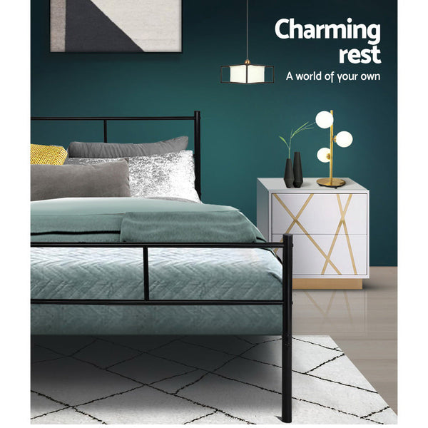 Artiss Metal Bed Frame Double Size Platform Foundation Mattress Base SOL Black Artiss
